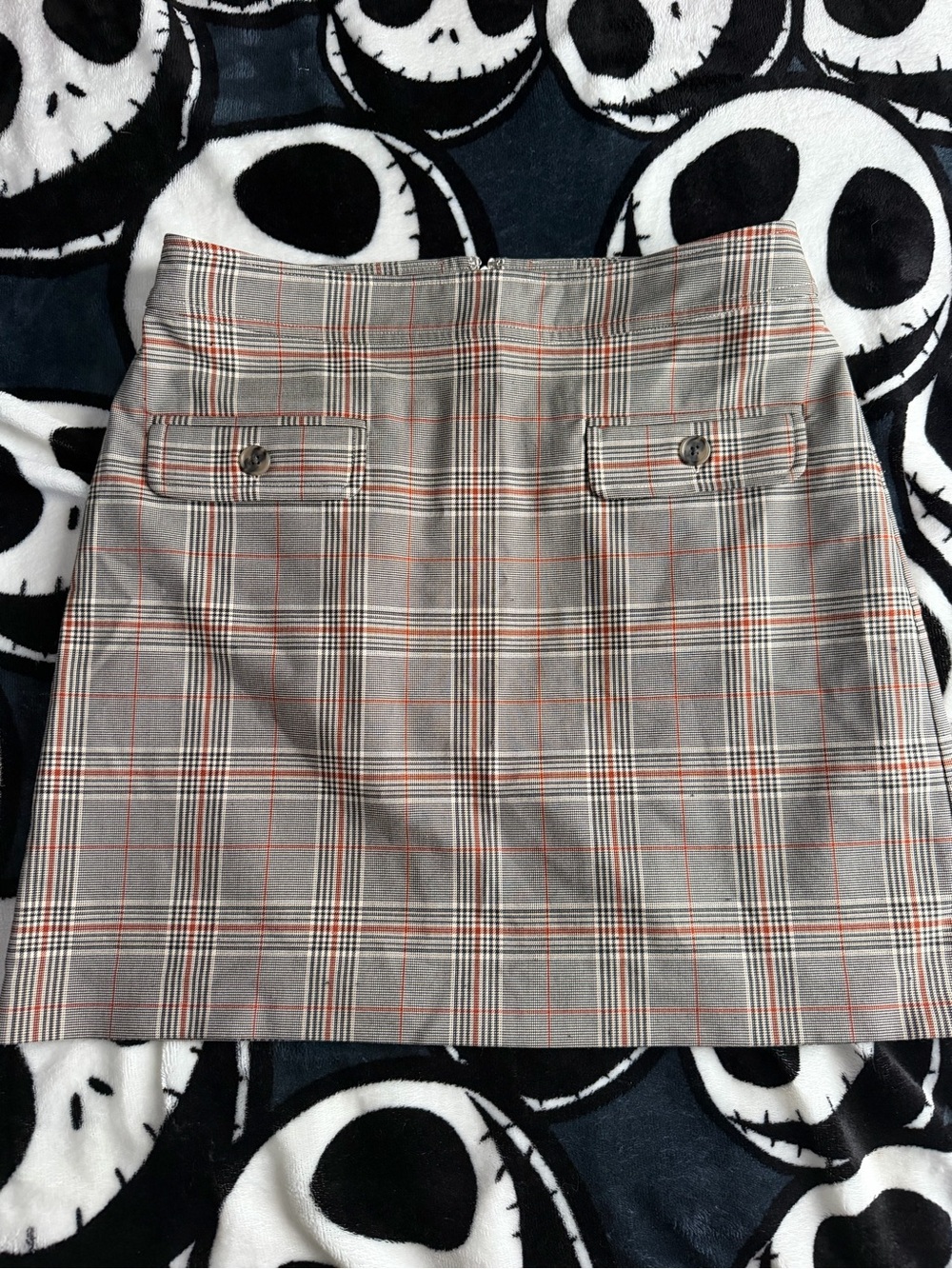 LOFT Gray Plaid Mini Skirt with Orange Accent